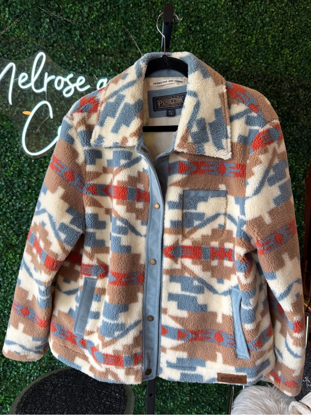 Pendleton Cream, Blue & Brown Southwestern Plush Jacket